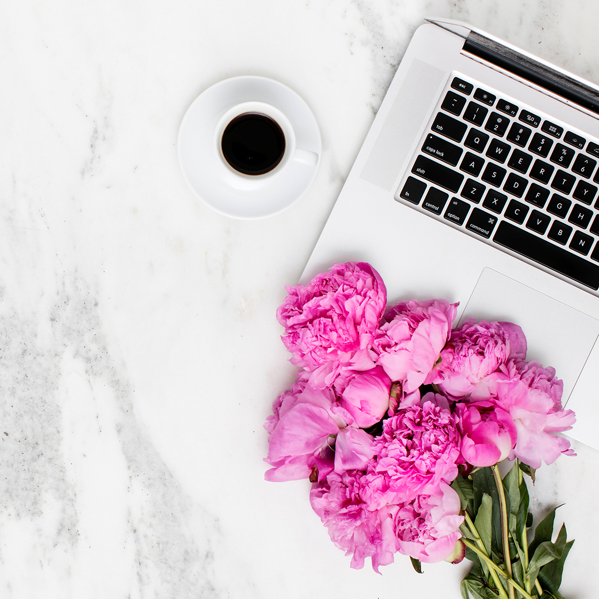 Computer and Flowers Image